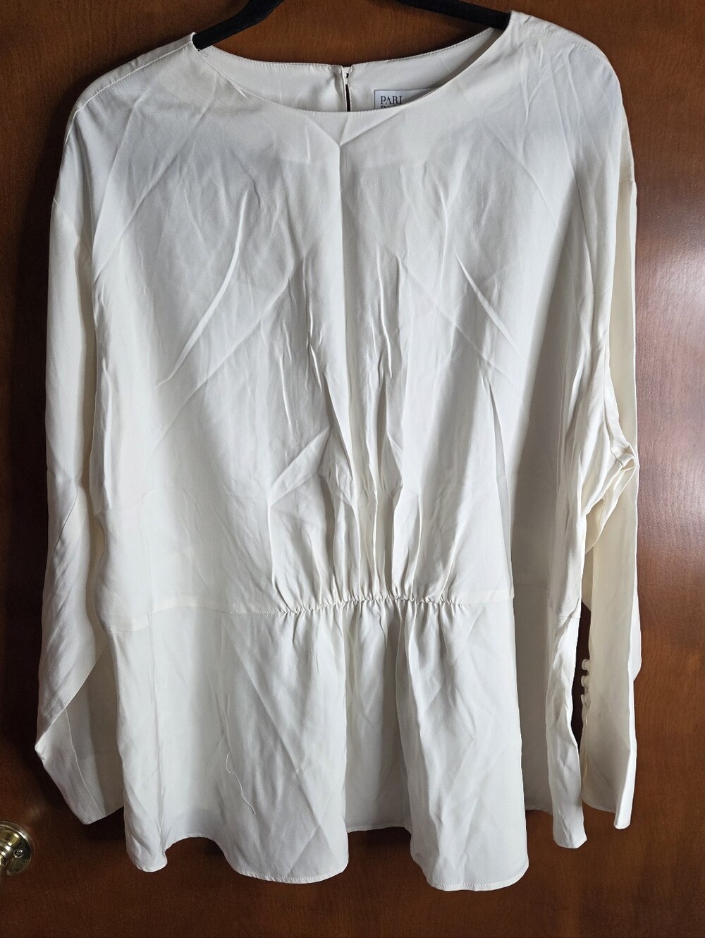 Pari Passu Emira 100% Silk Blouse Size Size 4D (US 18) Ivory Ruched Top Classic